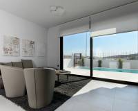 Vistas a la piscina | Villa de obra nueva en venta en La Finca Golf Algorfa